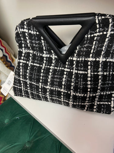 Black and white tweed handbag