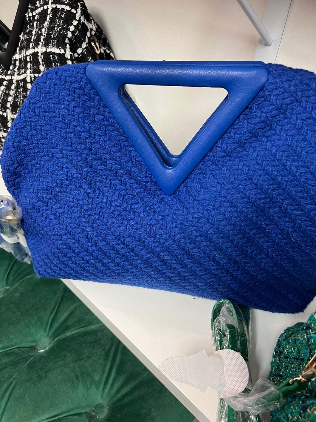 Cobalt blue tweed handbag