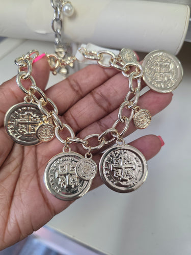 Coin charm bracelet