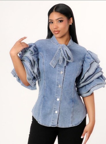 Ruffle denim top