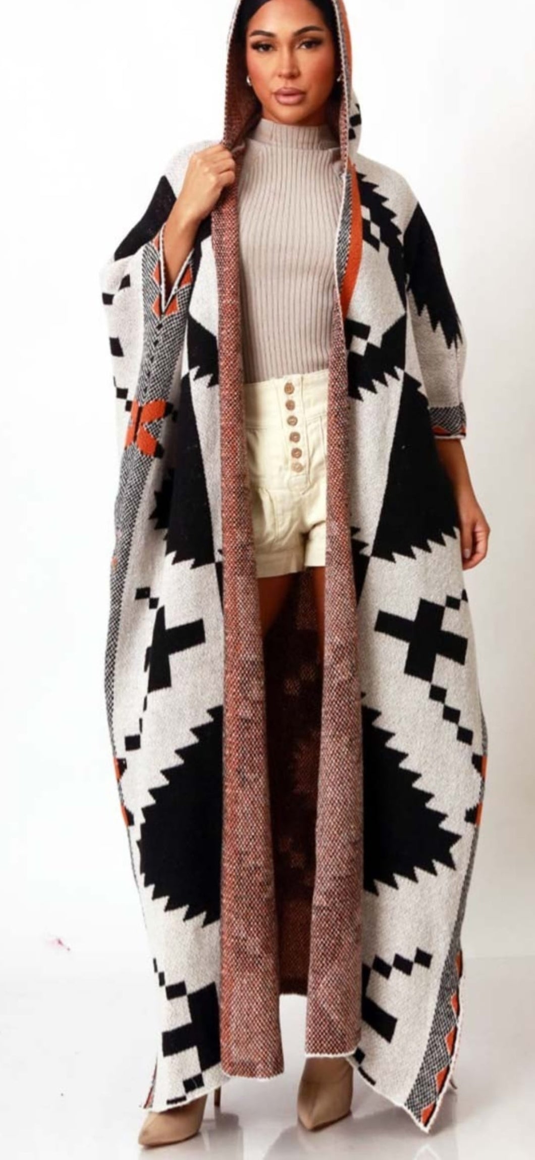 Hooded Aztec sweater/poncho